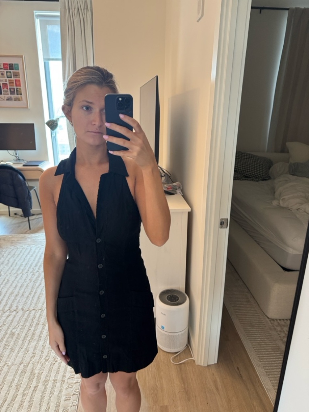 Maeve Black Sleeveless Button-Front Mini Dress